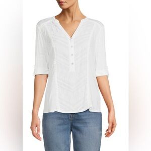 Democracy lace White half Button-Up Women's Top